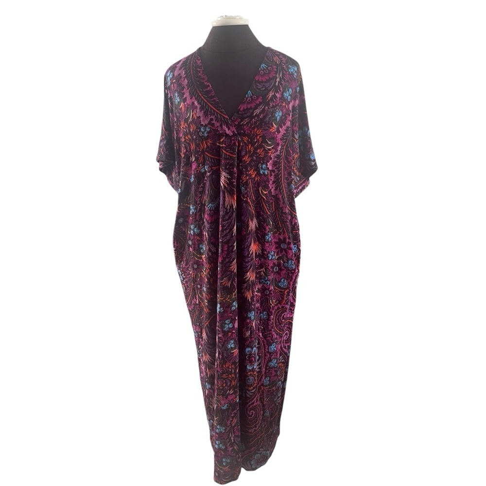Peruvian Connection Oversized Floral Jersey Knit Caftan XS
